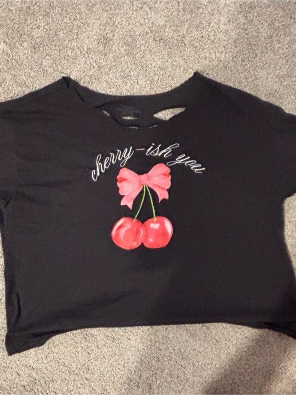 T.J.Maxx Black Short Sleeve Tee with Pink Cherry Graphic